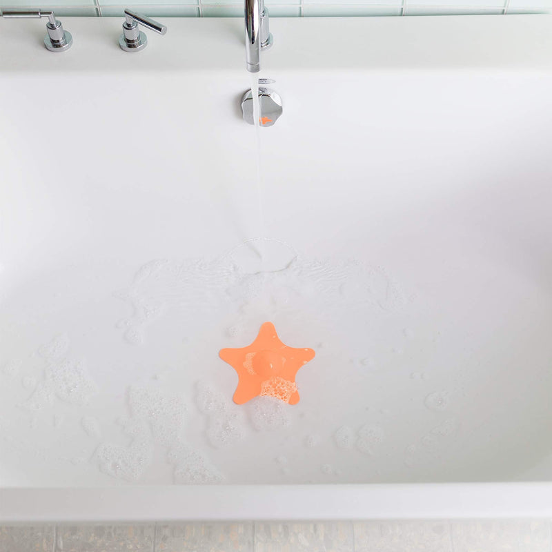 Boon Star Toddler Bathtub and Sink Drain Cover - Starfish Shaped Toddler Bathtub and Sink Drain Cover - Easy to Clean Bath and Sink Stopper - Baby Bath Essentials Orange Drain Cover