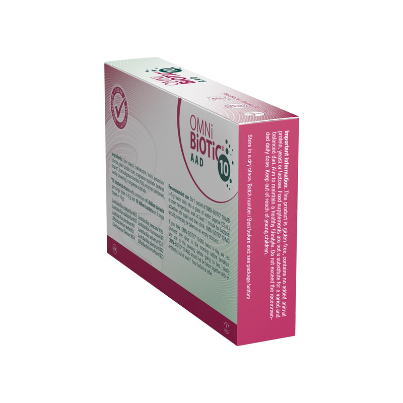 OMNi BiOTiC 10 AAD | Probiotic for Antibiotics | Use During and After Any Course of Antibiotics | 10 Sachets (50 g) | Powder | with Inulin | Vegan | Gluten-Free | Lactose-Free Vanilla