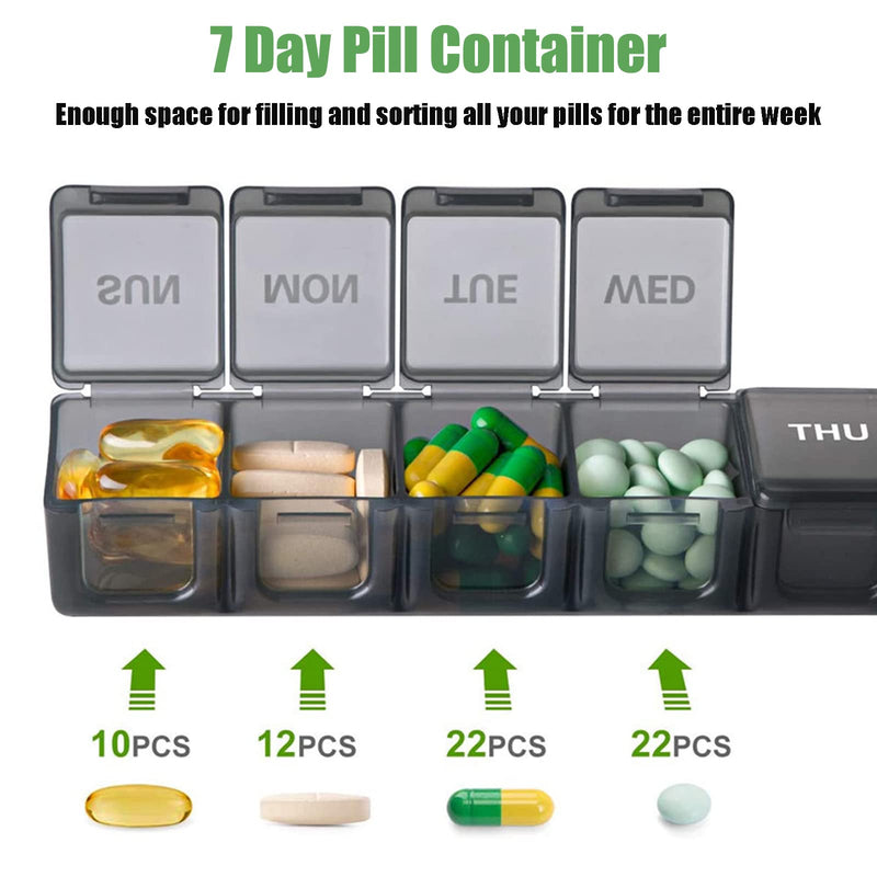 [Australia] - 2 Pack Weekly Pill Organizer, Large 7 Day Pill Case, Daily Vitamin Case Medicine Box, AM/PM Pill Containers for Medicine Supplements Fish Oil（White & Black） White & Black 
