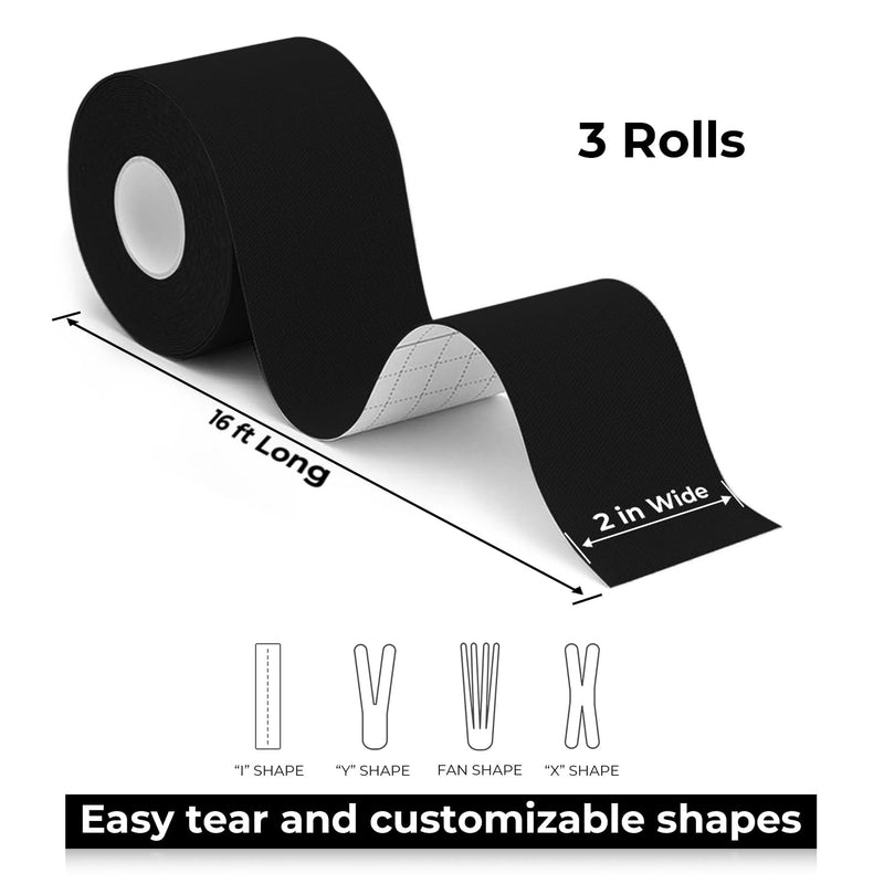 [Australia] - LiangMai Kinesio Tapes - 3 Rolls 5 cm x 5 m Kinesiology Tape Kinesio Tape Black, Waterproof & Elastic Physio Tape & Sports Tape - Skin-Friendly Tapes for Sports Knee Shoulder Elbow 500 x 5 cm (3 Pieces) Three Rolls Black 