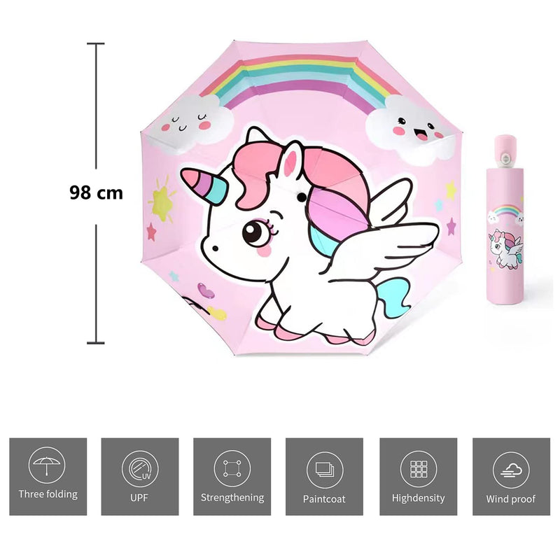 Hannstar Kids folding umbrella for gilrs & boys, strong and portable - windproof durable umbrella with one button auto open/close, Lightweight