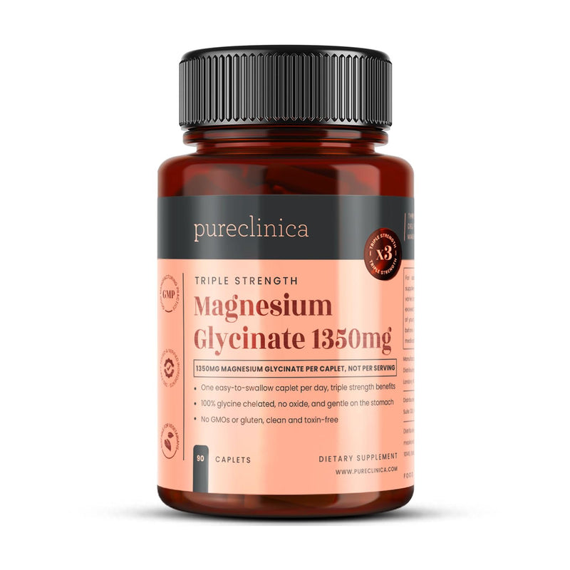 Triple Strength Magnesium Glycinate 1350mg x 90 Caplets – 202.5mg Elemental Magnesium Per Caplet – 3 Months Supply - 100% Glycine Chelated, Gentle on The Stomach 90 count (Pack of 1)