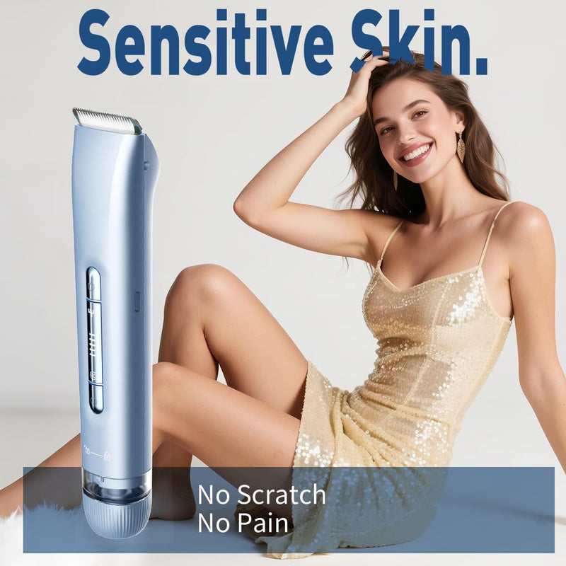 Bikini Trimmer for Women,2 in 1 Dual Head Women Electric Shaver,IPX7 Waterproof Womens Electric Razor for Pubic Hair,Wet & Dry Use Electric Razors for Legs,Private Area,Body Hair Blue