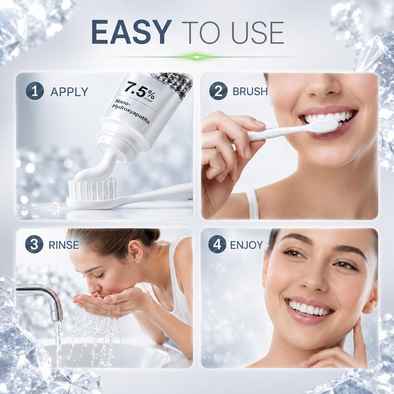 7.5% Hydroxyapatite Toothpaste for Enamel Protection, Fluoride-Free Formula with Gentle Mint, for Sensitive Teeth, Daily Protection, Long-Lasting Fresh Breath, 4.23 Oz (Grey，2PC) Grey 4.23 Fl Oz (Pack of 2)