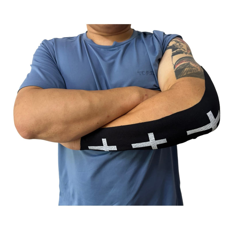 2 Rolls Faith Cross Turf Tape Football - Extra Wide Christian Athletic Turf Tape - Ultra Sticky & Latex Free, Protects from Turf Burn, Waterproof & Flexible (White & Black, 4 inch) White & Black