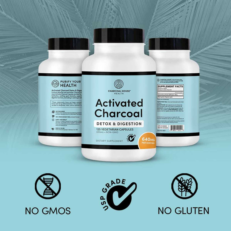[Australia] - Activated Charcoal Capsules for Adults | Natural, Vegan, Non-GMO & Gluten Free | USP Charcoal Pills for Stomach Cleanse, Healthy Digestion, Gas & Nausea | USP Medical Grade | 125 ct. 