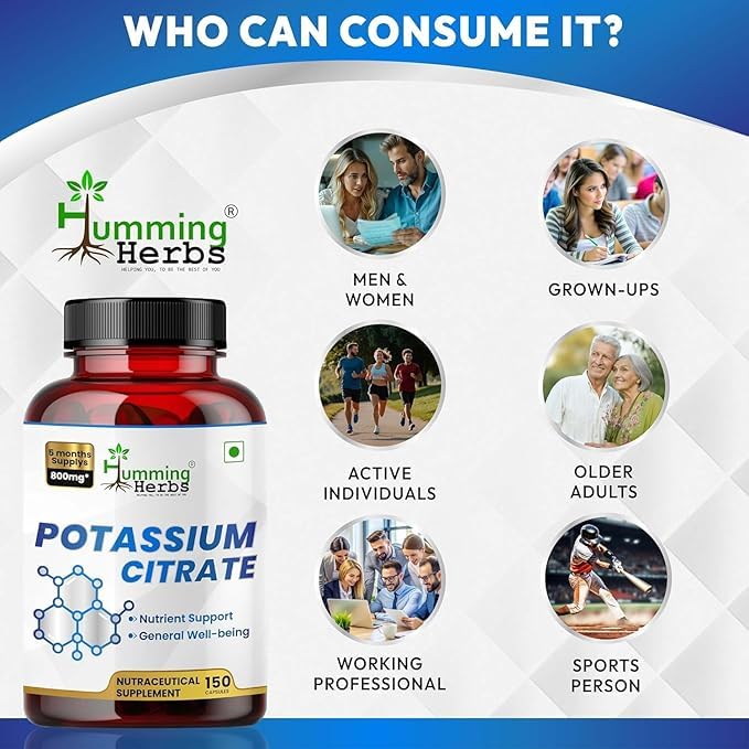 [Australia] - Potassium Citrate 800mg ‚Äì 150 Vegan Capsules | Daily Electrolyte & Mineral Support | No Additives | Non-GMO 150 Count (Pack of 1) 