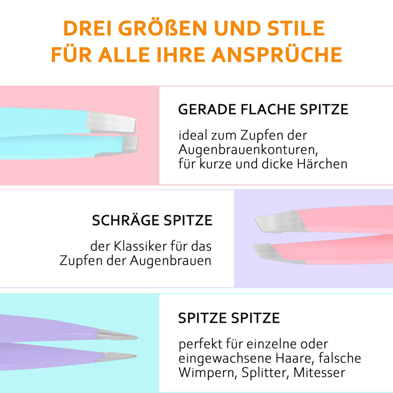 [Australia] - Econtal tweezers set with case for plucking eyebrows, straight slanted pointed tweezers, plucking tweezers, splinter tweezers, pointed tweezers, eyelash tweezers 