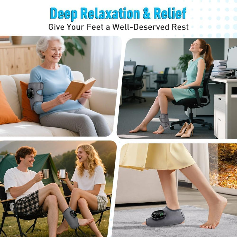 BAISEMAIN Cordless Foot Massager for Neuropathy, Foot and Ankle Massager, Ankle Heating Pad with Massage, 6 Heating, 3 Massage Modes&Timer, Gray