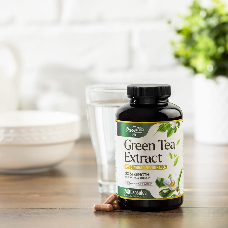 [Australia] - Green Tea Extract Pills 1000mg with EGCG for Heart Support with Antioxidants - 98% Standardized Polyphenols - 3X Absorption Green Tea Capsules for Natural Energy, Gentle Caffeine - 240 Capsules 240 Count (Pack of 1) 