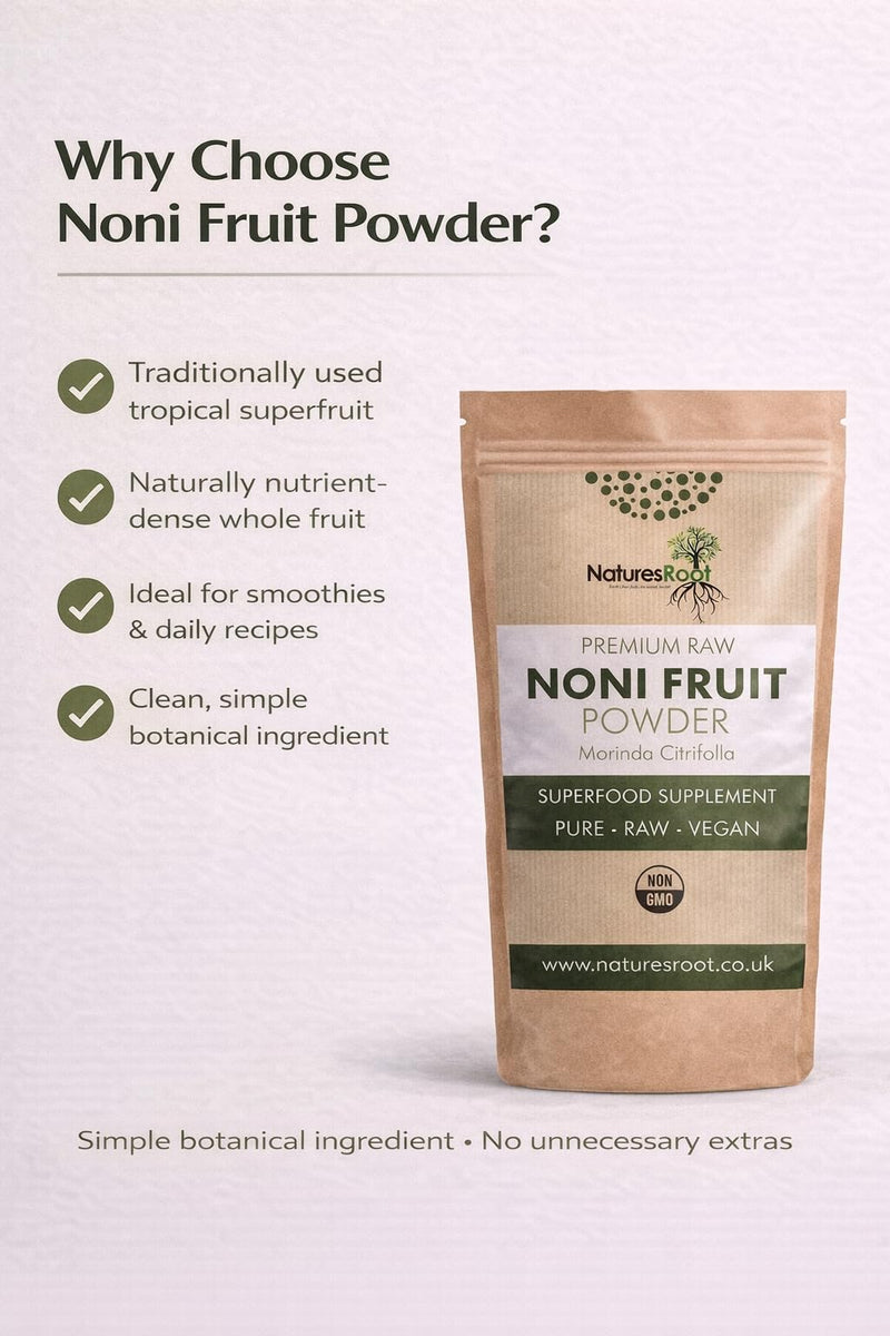 Natures Root Noni Fruit Powder 250g | Morinda Citrifolia | Nutrient-Rich Superfruit Powder | Pure Vegan Ingredient for Smoothies Juices & Wellness Recipes