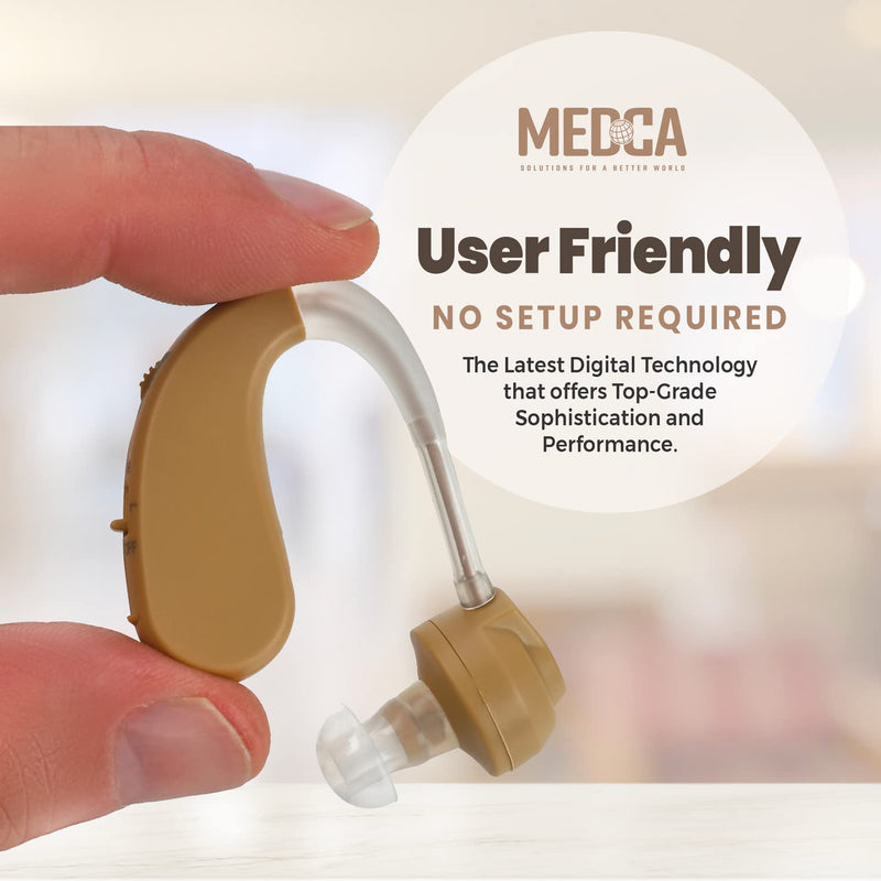 Digital Hearing Amplifier - BTE Behind The Ear Sound Amplifier Pair and Personal Sound Enhancer Set with Noise Reducing Feature That is Smaller & Discreet - Ready to Wear in Any Left or Right Ear