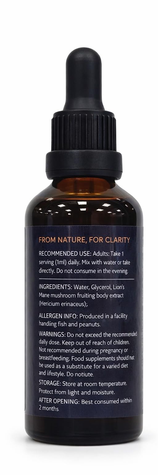 Azure Lion's Mane Drops 10:1 – High-Strength Fruiting Body Extract, Up to 600mg per Day – Alcohol-Free Liquid Supplement for Focus, Memory & Clarity – Vegan Natural Brain Support - 50 ml / 50 Servings