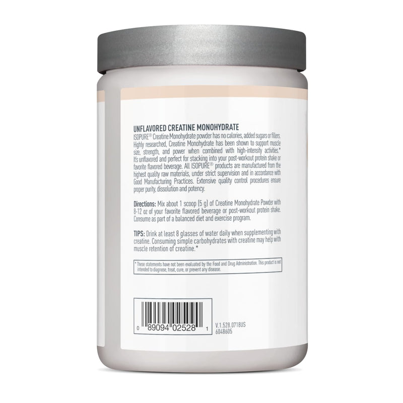 [Australia] - Isopure Unflavored Creatine Monohydrate Powder, Zero Added Ingredients, No Calories, 5g Creatine Monohydrate per scoop, 100 Servings, 500g 100 Servings (Pack of 1) 