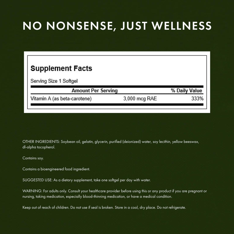 [Australia] - Swanson Beta-Carotene - Vitamin A Supplement Promoting Immune Health, Eye & Skin Health - Natural Wellness Formula - (250 Softgels, 3000mcg Each) (2 Pack) 