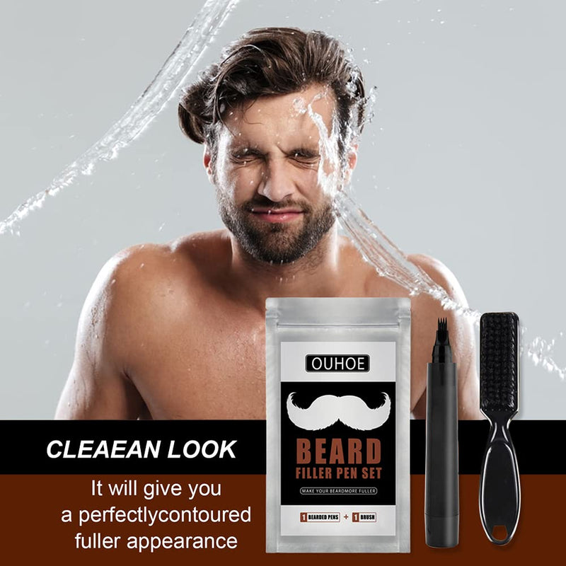 [Australia] - Beard pen, beard filler pencil, beard filler pen, men's beard pencil, waterproof beard pen, men's beard filler and beard pen, for mustache and eyebrows, with 1 beard brush, black, 1 piece 
