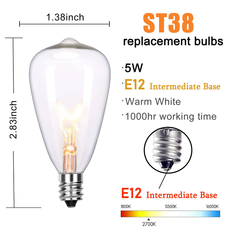 [Australia] - ST38 Edison Replacement Light Bulbs, 7W Clear Glass String Lights for Outdoor Patio Garden Wedding Decor, C7/E12 Screw Base, 10 Pack St38 