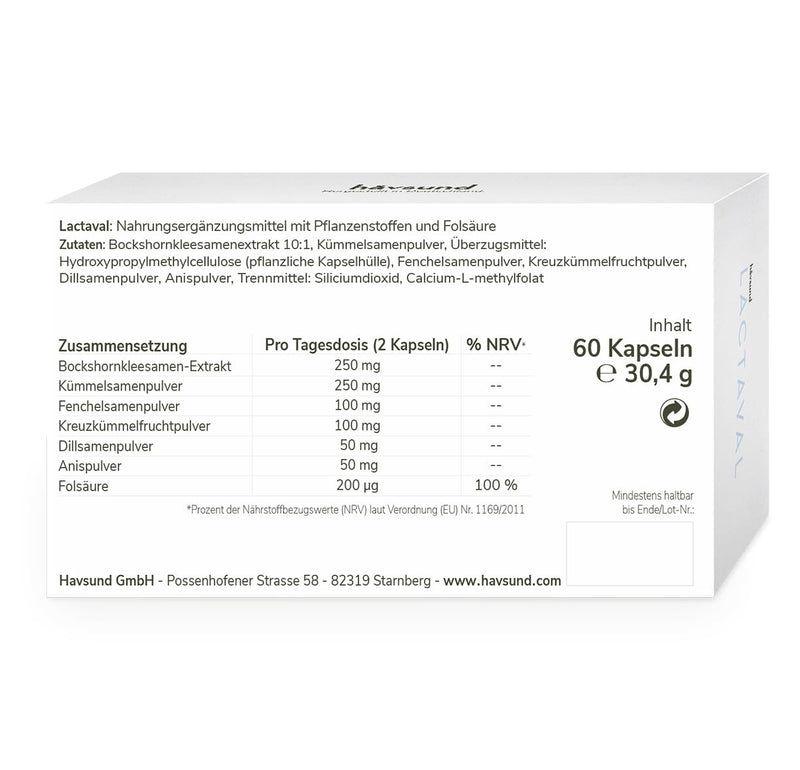 [Australia] - håvsund LACTAVAL lactation vitamins (60 capsules) • Dietary supplement for mothers & women in the breastfeeding phase • Fenugreek capsules with fennel, caraway, cumin & anise • Vegan 