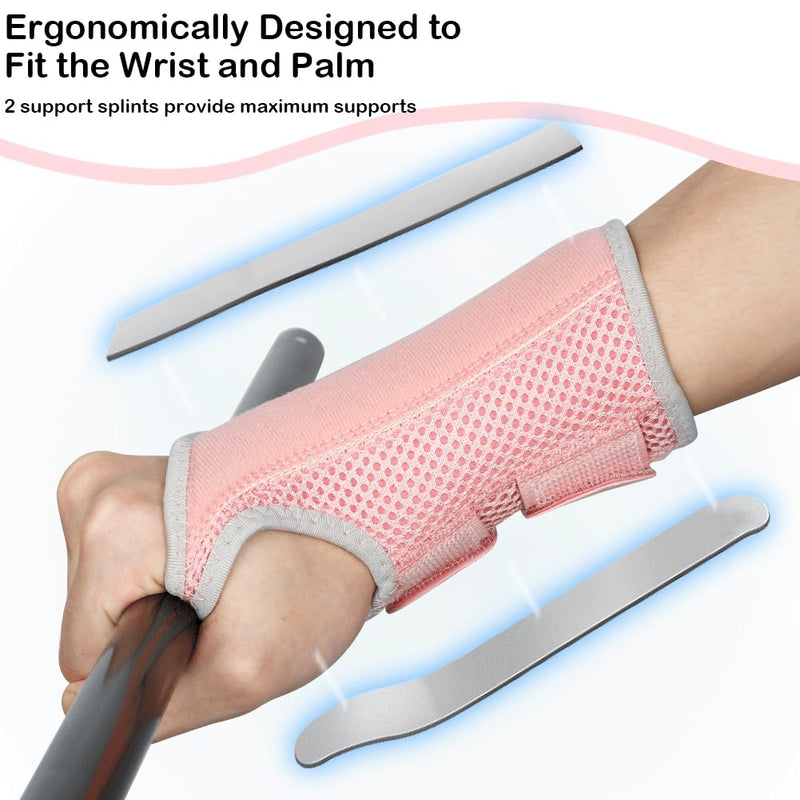 [Australia] - NuCamper Wrist Brace Carpal Tunnel Right Left Hand for Men Women, Night Wrist Sleep Supports Splints Arm Stabilizer with Compression Sleeve Adjustable Straps,for Tendonitis Arthritis Pain Relief Pink/Gray-Right Hand（Pack of 1） S/M 