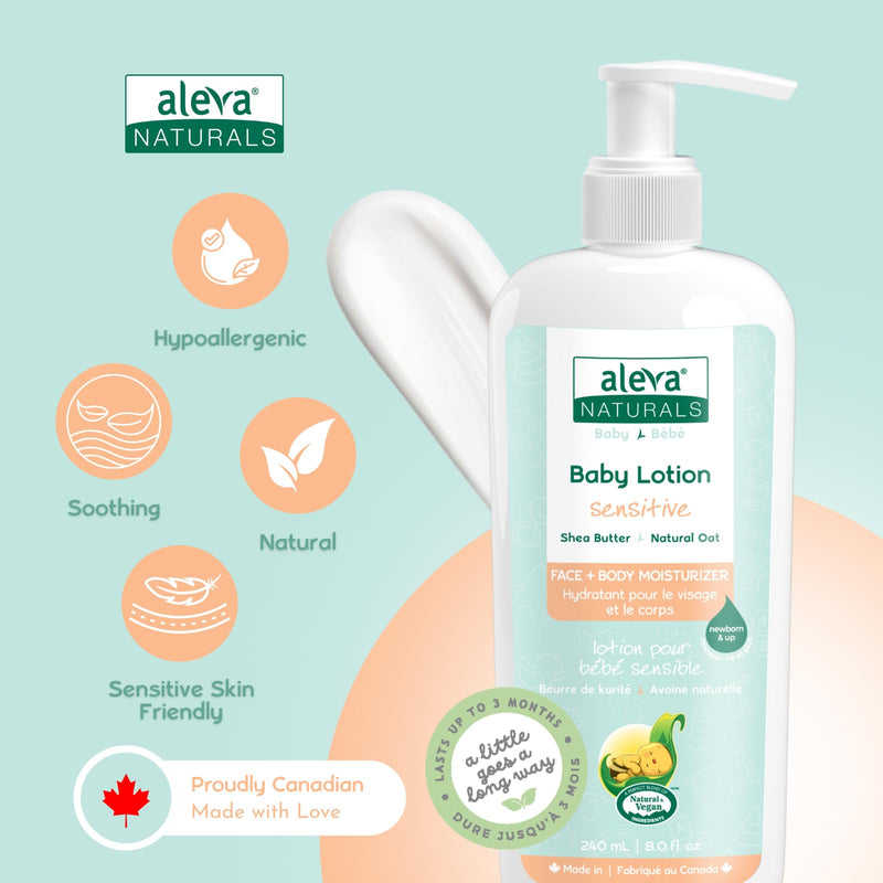 Aleva Naturals Daily Soothing Moisturizer | For Sensitive Dry Skin | Face and Body Lotion | Made with Natural and Organic Ingredients | for Babies and Toddlers - 8 fl. oz / 240ml 8 Fl Oz (Pack of 1)