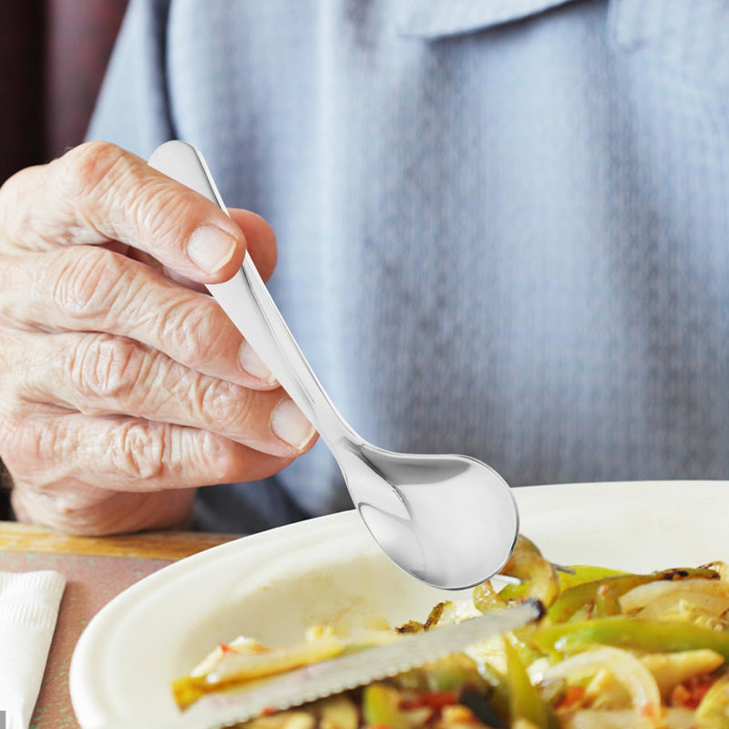 Adaptive Spoon Feed Utensils for Elderly Ergonomic Stainless Steel Angled Spoon and Fork Set for Self-Feeding Patients Comfortable Curved Tableware for Disabled and Bedridden Individuals, 5/6"