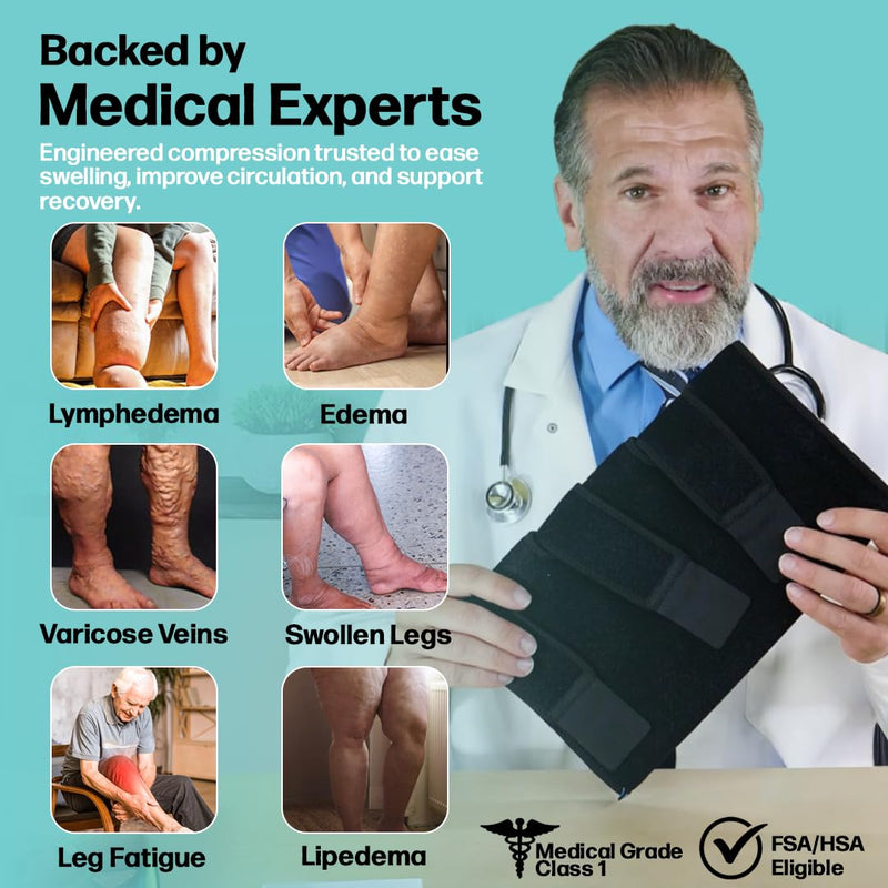 Beltwell® Adjustable Lymphedema Calf Compression Wrap for Swelling, Edema, Lipedema, Circulation, Heaviness, Pain - Easy to put on XXL - TALL Beige