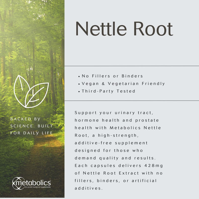 Nettle Root – 100 Vegan Capsules | Urtica dioica Extract for Prostate, Urinary, Inflammation & Immune Support | Additive‑Free | UK Made | Metabolics