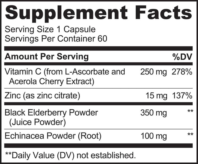 NATURELO Immune Support – Vitamin C, Elderberry, Zinc – Best Natural Vitamin C Boost with Antioxidant, Herbal & Mineral Defense - 60 Vegan Capsules | 2 Month Supply