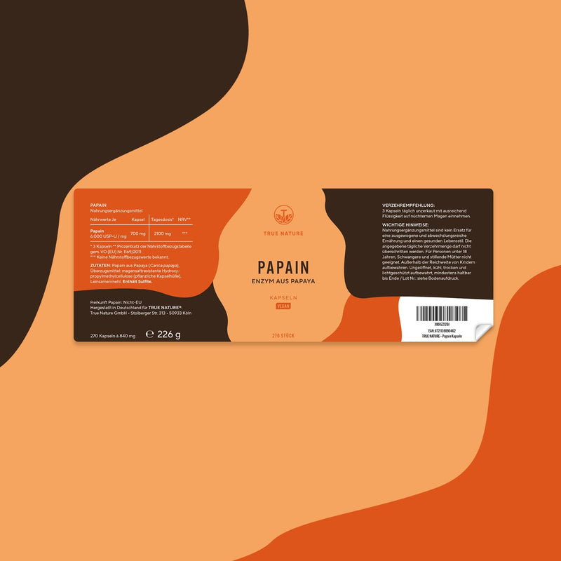 [Australia] - Papaya enzyme capsules - 270 pieces - HIGH DOSE: 2100mg pure papain - 6 million. Units/g Papain Enzyme Activity - Vegan, German Production - TRUE NATURE® 270 pieces (pack of 1) 