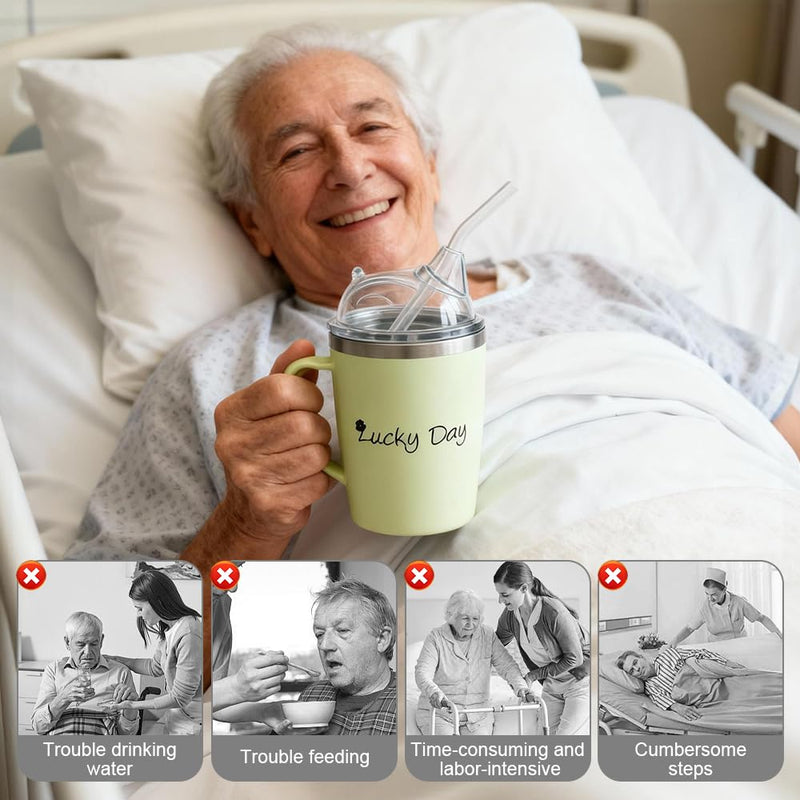 Sippy Cup for Adults, 3-in-1 Beakers for Elderly, 350ml Anti Choke Non Spill Cups for Elderly, Adult Sippy Cups for The Elderly Non Spill with Lid and 30cm Straw for Disabled Drinking Aids A