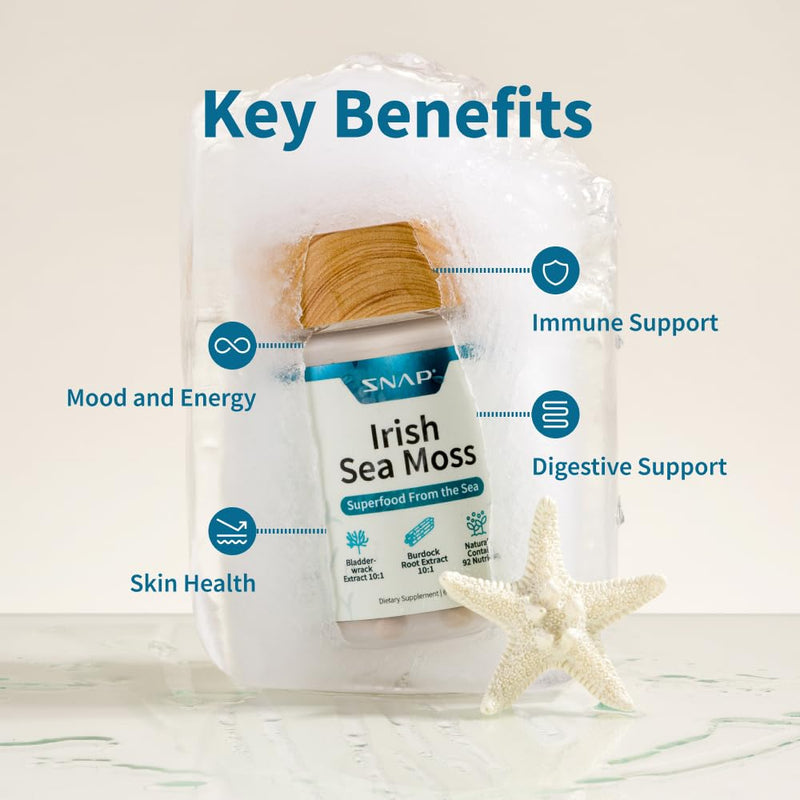 [Australia] - Snap Supplements Irish Sea Moss Capsules with Bladderwrack, Burdock Root & Iodine ‚Äì Supports Energy, Immune Health, Digestion & Skin ‚Äì 60 Capsules 