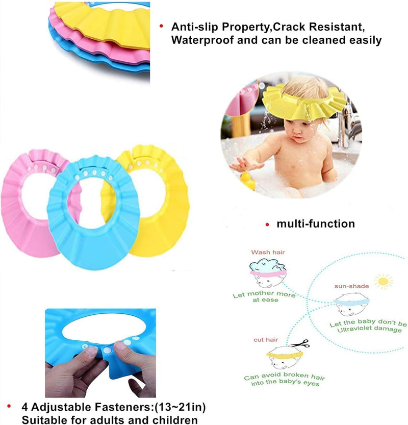 [Australia] - 3Pack Baby Shower Cap Bath Visor for Toddlers Shampoo Cap Shower Protection Hat - Adjustable Soft Hair Washing Guard, Bath Shield Visor Hat,Eyes and Ears Head Protection for Baby, Kids, Children 