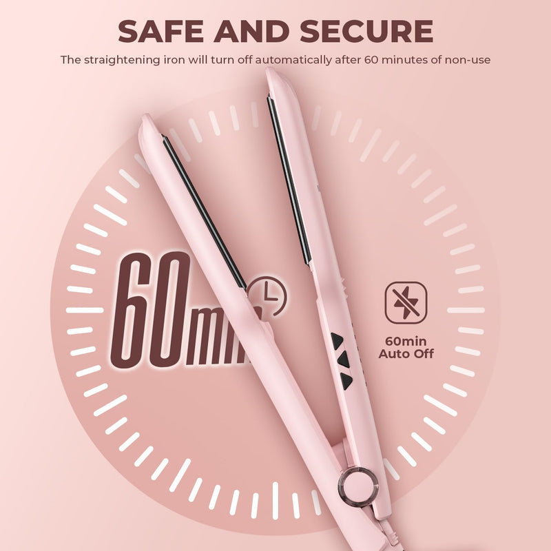 [Australia] - MiroPure 1.5 Inch Flat Iron, Hair Straightener with 30S Fast Heating & 60min Auto Shut-Off, Hair Straightener and Curler 2 in 1 with 3D Ceramic Floating Plates, Pink 