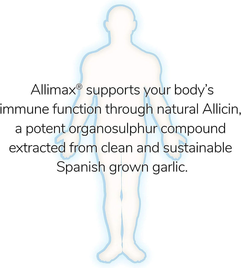[Australia] - ALLIMAX 180mg 90 Capsules. Allicin Garlic Supplement to Support Your Body’s Immune Function. Contains Stabilized and Potent Bioactive Allicin, Extracted from Clean & Sustainable Spanish Grown Garlic. 