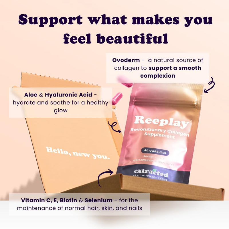 Reeplay Collagen Supplements - 30 Day Supply - Vegetarian Marine Collagen Capsules Support with Ovoderm Eggshell Membrane, Hyaluronic Acid, Hair, Skin & Nail Vitamins Health - 60 Capsules 60 count (Pack of 1)