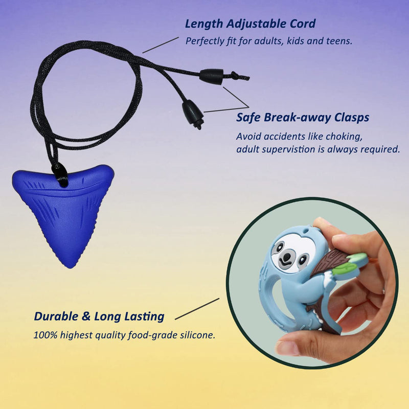 [Australia] - Sensory Chew Necklace for Kids Boys Girls, 6 Pack Silicone Chew Toys for Kids with ADHD Autism, Anxiety, Chewy Necklace Sensory Reduce Adults Children Chewing Fidgeting Blue 