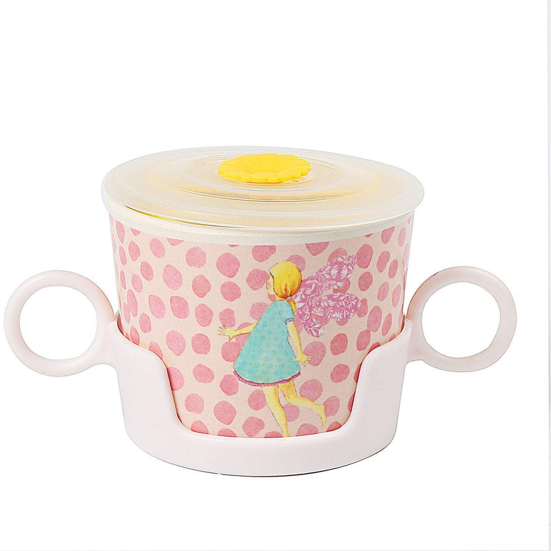 [Australia] - shopwithgreen 7Pcs/Set Bamboo Kids Dinnerware Set - Children Dishes - Food Plate Bowl Cup Spoon Fork Set Dishware, Cartoon Tableware, Dishwasher Safe Kids Healthy Mealtime, BPA Free Flower 