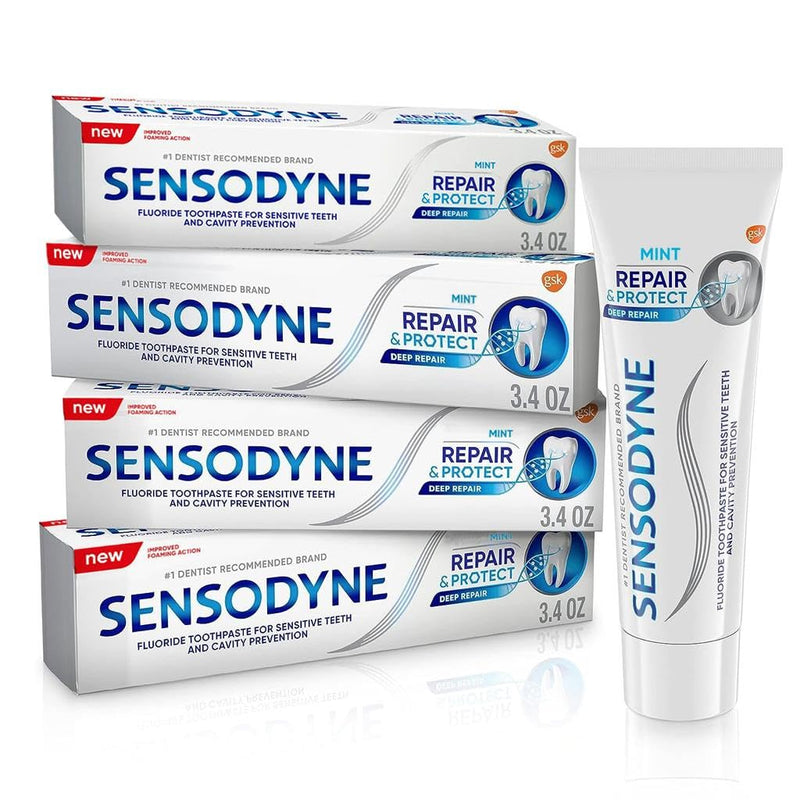 Sensodyne Repair and Protect Mint Toothpaste, Toothpaste for Sensitive Teeth and Cavity Prevention, 3.4 oz (Pack of 4) 3.4 Ounce (Pack of 4)