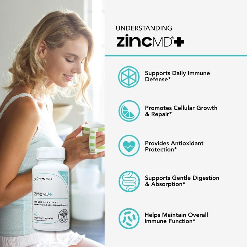 ScimeraMD® ZincMD Immune Support Supplement with Zinc, Elderberry, Vitamin C, Vitamin D, and Echinacea, 60 CT