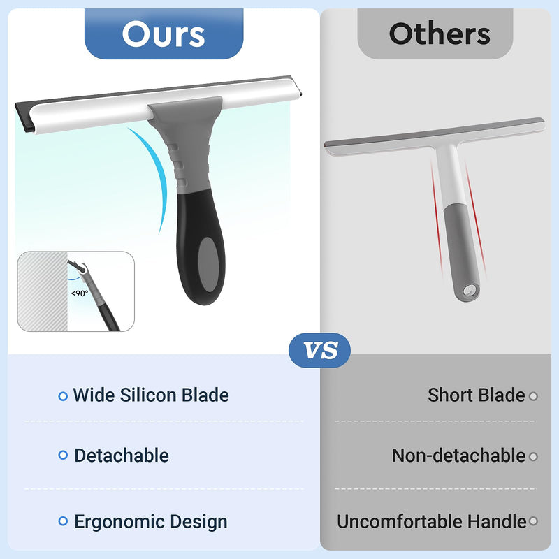 [Australia] - Space Saving & Detachable Silicon Shower Squeegee for Glass, Door, Mirror, Windows & Tile Walls, Portable Clean Tools with One Hook & One Adhesive, Stainless Steel-10 Inches (Gray) 10-Inch Gray 