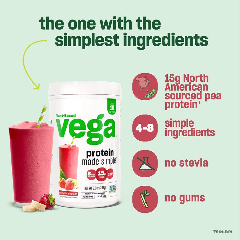 [Australia] - Vega Protein Made Simple Protein Powder, Vanilla - Stevia Free, Vegan, Plant Based, Healthy, Gluten Free, Pea Protein for Women and Men, 9.2 oz (Packaging May Vary) 10 Servings (Pack of 1) 