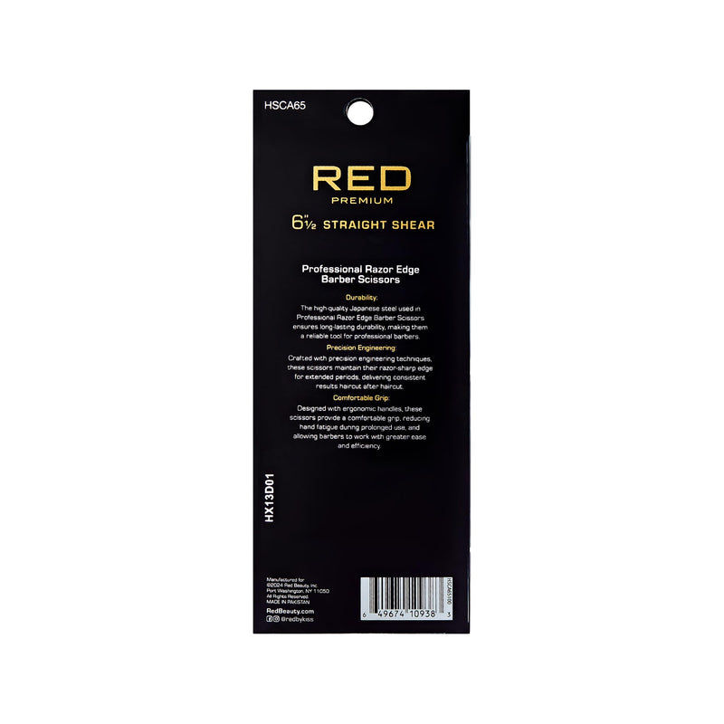 Red by Kiss Premium Artisan Professional Hair Shears, Ice Tempered Japanese Stainless Steel Scissors, Sharp Blades for Precise Cutting, Ergonomic & Adjustable Tension Screw (Straight, 6.5in) Straight