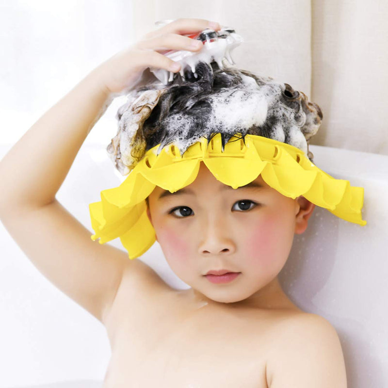 [Australia] - Baby Shower Cap Silicone Bathing Hat, Adjustable Shower Cap Kids, Infants Soft Protection Hat Safety Visor Cap Hat for Toddler Children 1-12 Years old/16.5-22.8 Inches Yellow 