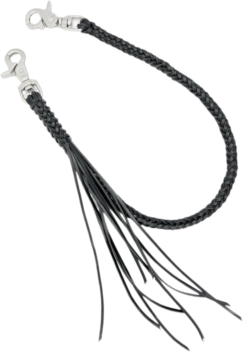 Braided Genuine Leather Wallet Chain With Swivel Trigger Snap ，Stylish Biker Punk Key Chain For Men Black 2