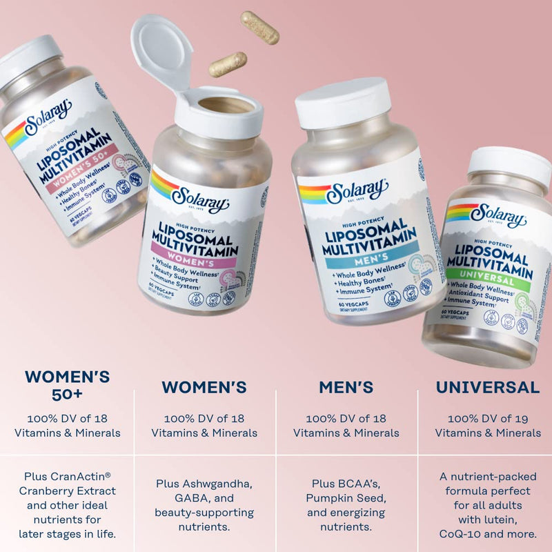 SOLARAY Liposomal Multivitamin Women 50+, 120 VegCaps | Women's 50+ Multivitamin, Enhanced Liposomal Absorption, Vitamins, Minerals, CoQ10 & CranActin, 60 Servings, Vegan 120 Count (Pack of 1) Women's 50+