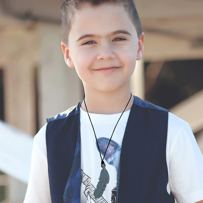 [Australia] - Sensory Chew Necklace for Kids, Boys and Girls, 5 Pack Silicone Feather Chewy Necklaces for Autism, ADHD, Chewing, Oral Motor Chewable Pendant for Mild Chewers 