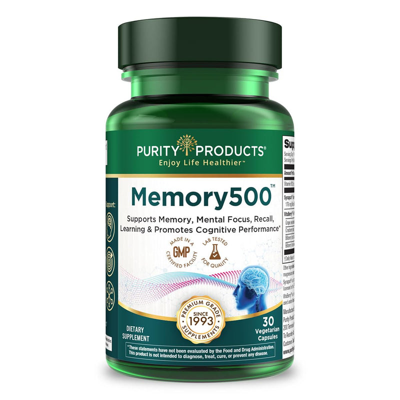 [Australia] - Purity Products Memory500 Bacopa monniera/Brahmi Elite Nootropic Complex - Supports Peak Cognitive Performance*, Increased Learning Speed* and Healthy Memory & Recall* - 30 Vegetarian Caps 