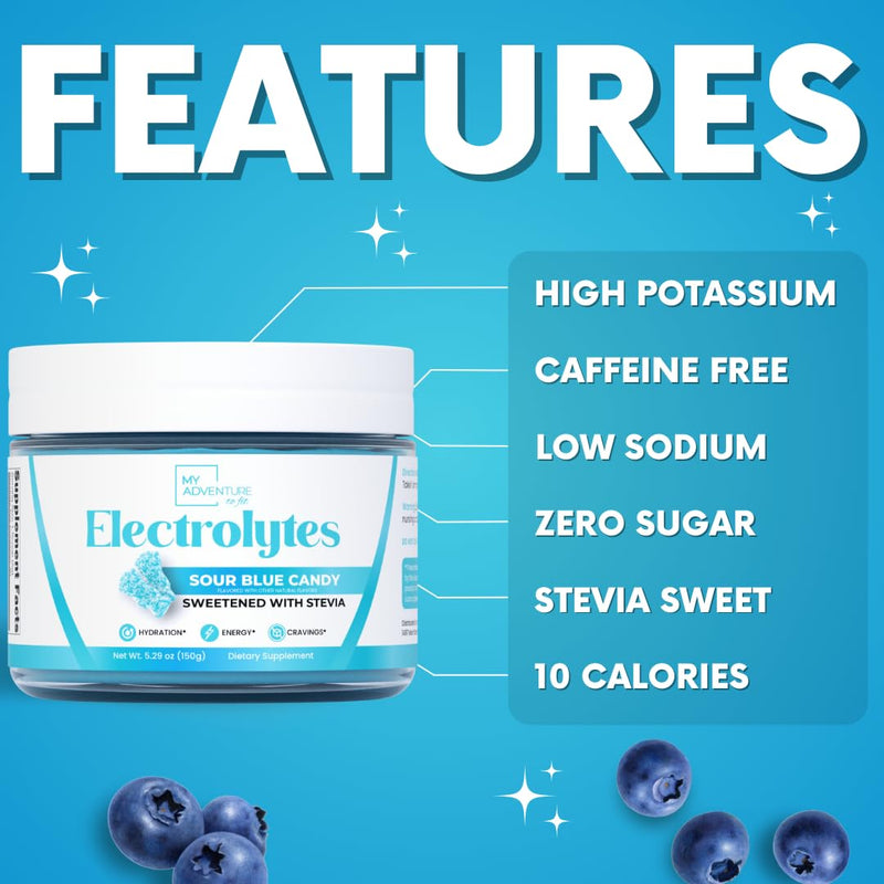 [Australia] - Zero Sugar - Sour Blue Candy Electrolytes Powder - Refreshing Hydration - Caffeine Free Energy - All Natural Ingredients - Vegan, Keto & Paleo - Sugar Free Electrolyte Powder Drink Mix - 30 Servings 5.29 Ounce (Pack of 1) 