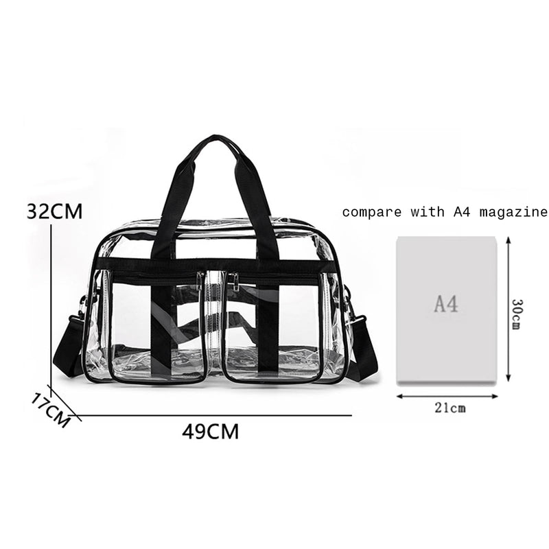 Large Clear Duffle Bag Heavy Duty Stadium Event Clear Duffel Travel Gym Bag | Transparent Duffle Bag for Women/Men, Extra Large Clear Tote Bag, Waterproof Swim Fitness Weekender Overnight Travel Bag black