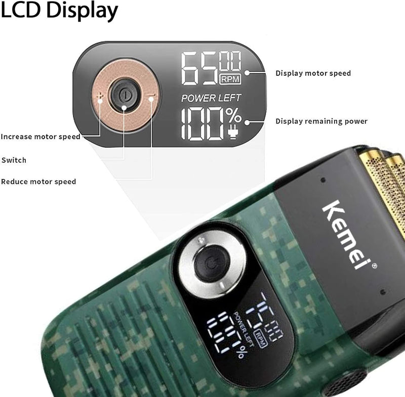 [Australia] - KEMEI Foil Shaver Barber for Men,Electric Razor Rechargeable with Beard Trimmer,Cordless Lithium Titanium Foil Shavers with Travel Case Green 